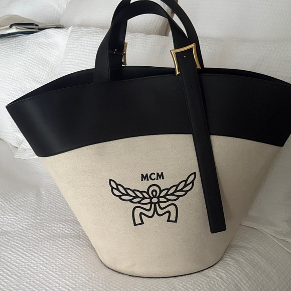 MCM cotton canvas and leather Himmel shoulder bag - Picture 1 of 12
